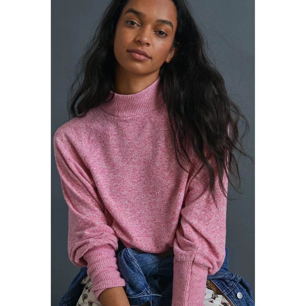 Maeve Anthropologie Women Knit Pullover Laney Cowl Neck S Pink Marled Raglan Rib